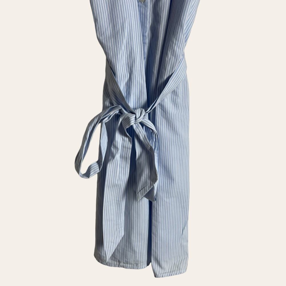 LOFT Blue Stripe Embroidered Eyelet Cotton Mini Shirtdress Size Large - Picture 10 of 15